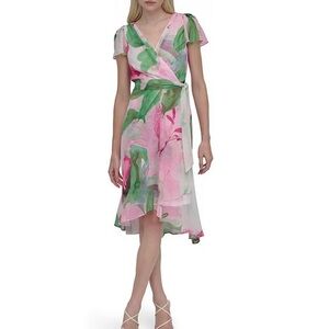 NWT DKNY Floral Print V-Neck Wrap Dress
